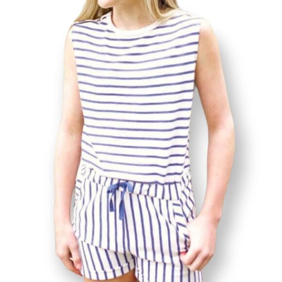 7 FOR ALL MANKIND GIRLS WHITE/CREAM & NAVY ROMPER SZ.YM EUC. - Picture 1 of 7